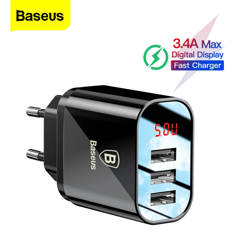Baseus 3.4A светодиодный дисплей USB зарядное устройство для телефона iPhone Samsung