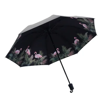 

Umbrella rain Woman Black Coating Folding Flamingo Umbrella girl Sunshade Windproof ultraviolet-proof Rain Umbrellas