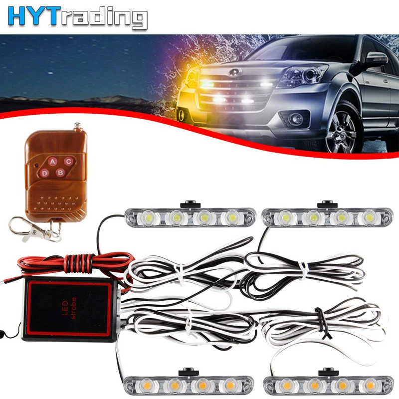 4 x 4 LED Blue Red 16 LED Car Police lights Vehicle Dash Deck Grille Strobe Warning Lights With Remote Control For Car Truck 4 x 4 LED Blue Red 16 LED Car Police lights Vehicle Dash Deck Grille Strobe Warning Lights With Remote Control For Car Truck