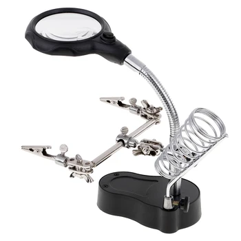 

2 Helping Hand Clip LED Magnifying Glass Soldering Iron Stand Lens Magnifier