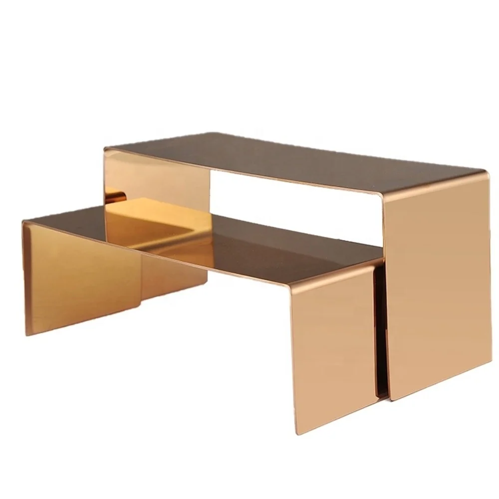 Metal Two-layer Handbag Display Bracket Retail Store Shoe Bag Shelf Mirror Gold Style