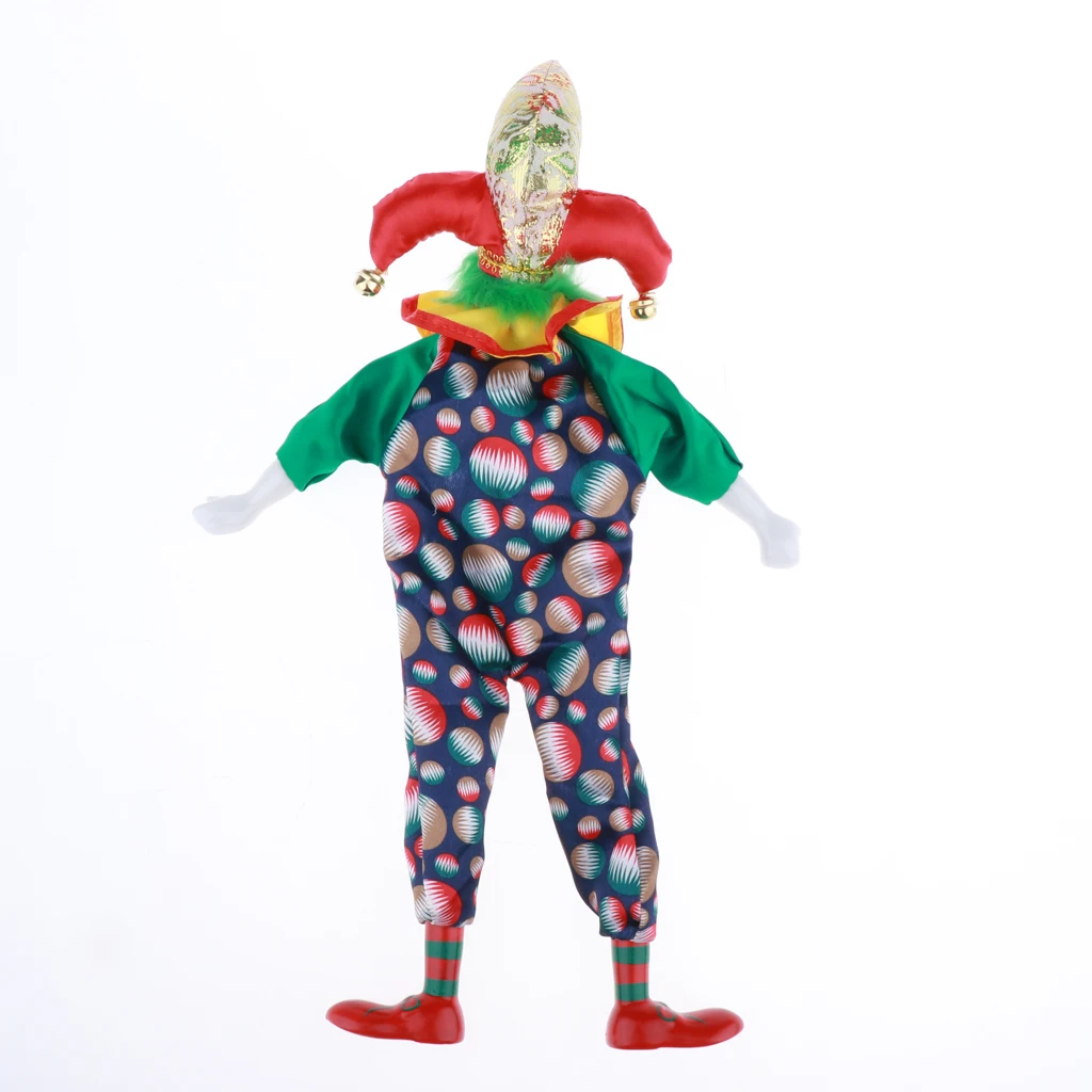 38cm Vintage Porcelain Clown Doll, Hand Painted Harlequin Doll Home Office Display Decoration 