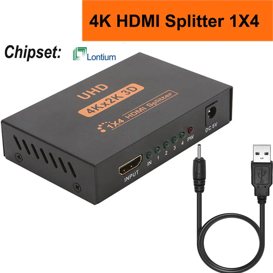 Hdmaters 4K HDMI сплиттер 1X4 1 4 V 1X2 с блоком питания для HDTV DVD STB ПК ноутбука|splitter 1x2|hdmi splitter
