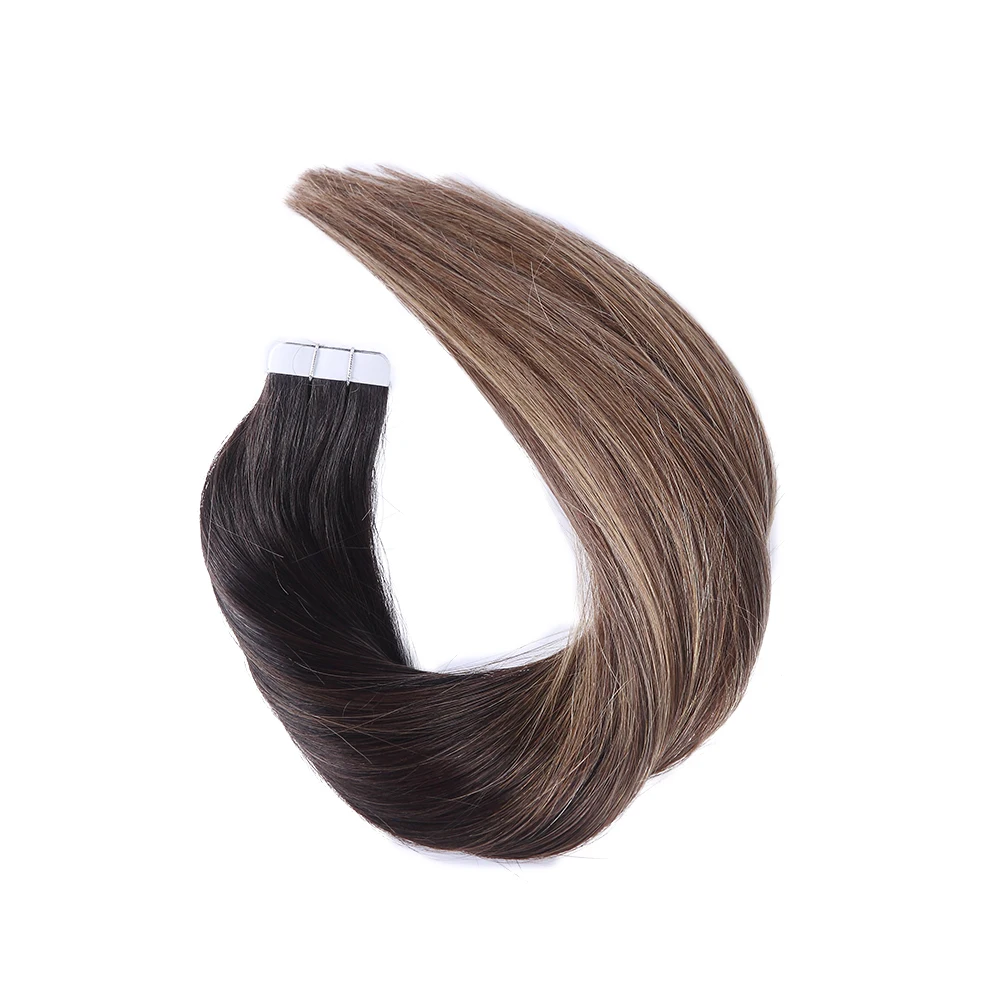 Cinta en la extensión de cabello humano Balayage, Color # 1b 4b 27b, trama de piel, cabello humano liso Remy, cinta adhesiva para el pelo, extensión de cabello