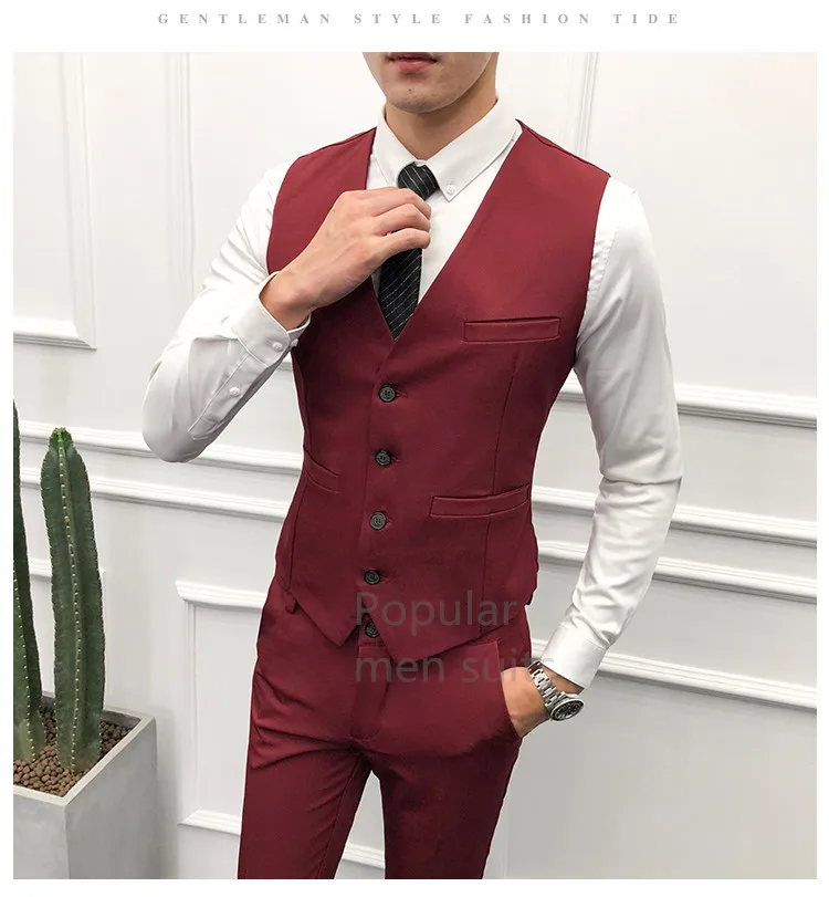 Slim Fit мужской классический деловой приталенный однотонный костюм-жилет смокинг жениха жилет для деловой вечеринки выпускного вечера - Цвет: same as picture