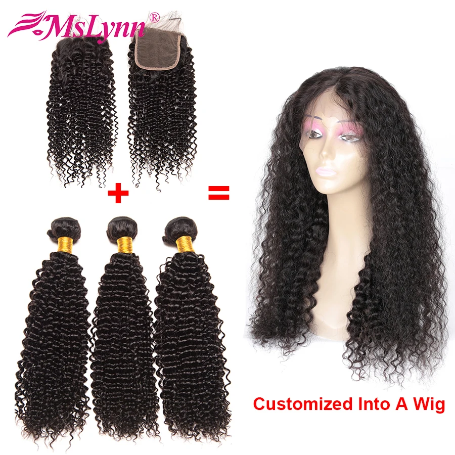 

Kinky Curly Bundles With Closure Customized Into 4x4 Closure Wig Lace Closure Human Hair Wigs Brazilian Hair Wigs Mslynn Remy