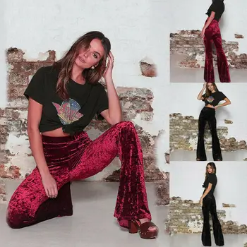 

Charming Wide Leg High Waist Velvet Flare Pants Stretchy Skinny Streetwear Trousers Women 2020 Spring Clothes Slim Pants