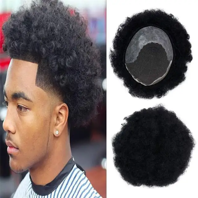 Online Shop Eseewigs Mens Toupee 10x8 Inch Afro Curly Replacement