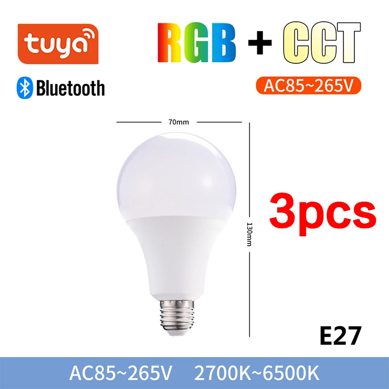 Tuya Bluetooth Smart Bulb RGB Lamp E27 B22 Led Bulb Light Can Use Gateway Upgrade To WiFi Bulbs Works With Alexa/Google Home 