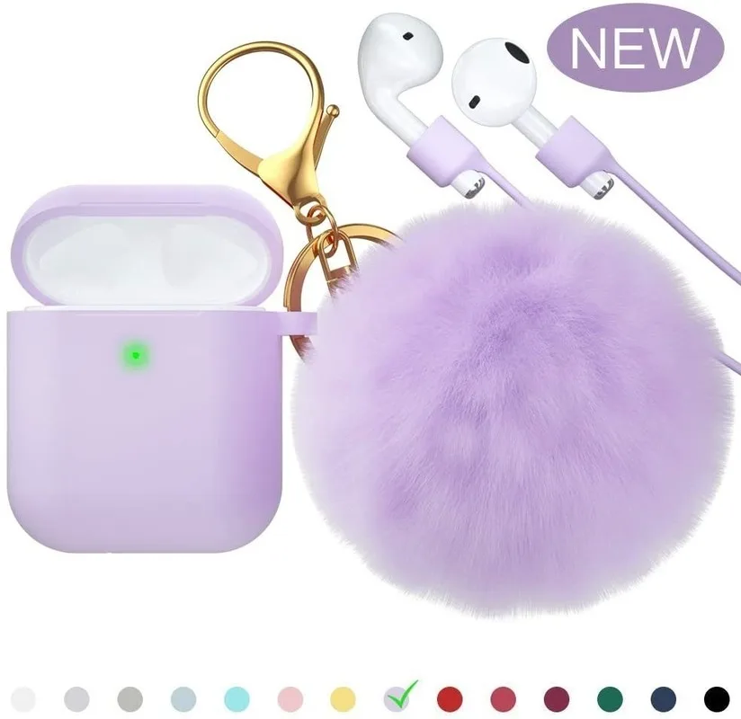 

Suitable for The Third Generation of Airpods Protective Cover with Hair Ball Keychain Silicone Airpods Protective Shell Set Cute