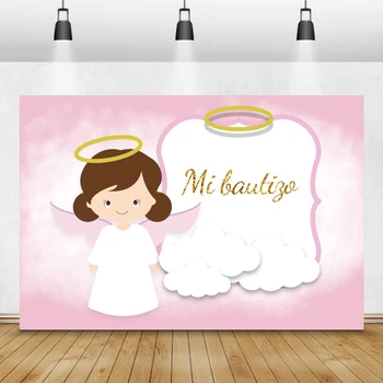 

Laeacco Pink Angel Girl My First Communion Photography Backdrops Baby Shower Customized Photography Background For Photo Studio