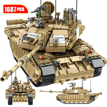 

1687PCS Military Challenger 2 Main Battle Tank Model Building Blocks For WW2 Army Soldier Figures Bicks Toys For Boys