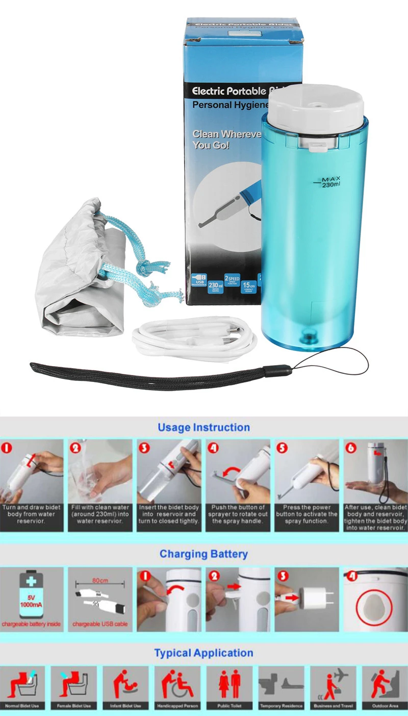 IPRee® Portable Electric Irrigator Handheld Bidet Travel Handy Sprayer Shattaf Toilet Wash Kit IPRee® Portable Electric Irrigator Handheld Bidet Travel Handy Sprayer Shattaf Toilet Wash Kit