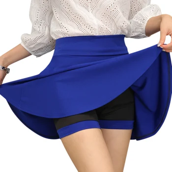 

Women Autumn Sweet Vintage High Waist A-Line Wild Solid Color Bag Hip Skirt With Safety Pants