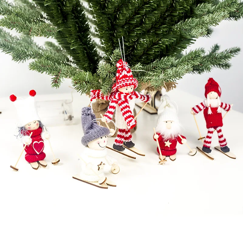 

Christmas Ornament plush knitting Skiing Doll Christmas Tree Pendant Decoration For Home 2019 Navidad 2020 Xmas Craft Gift Kid
