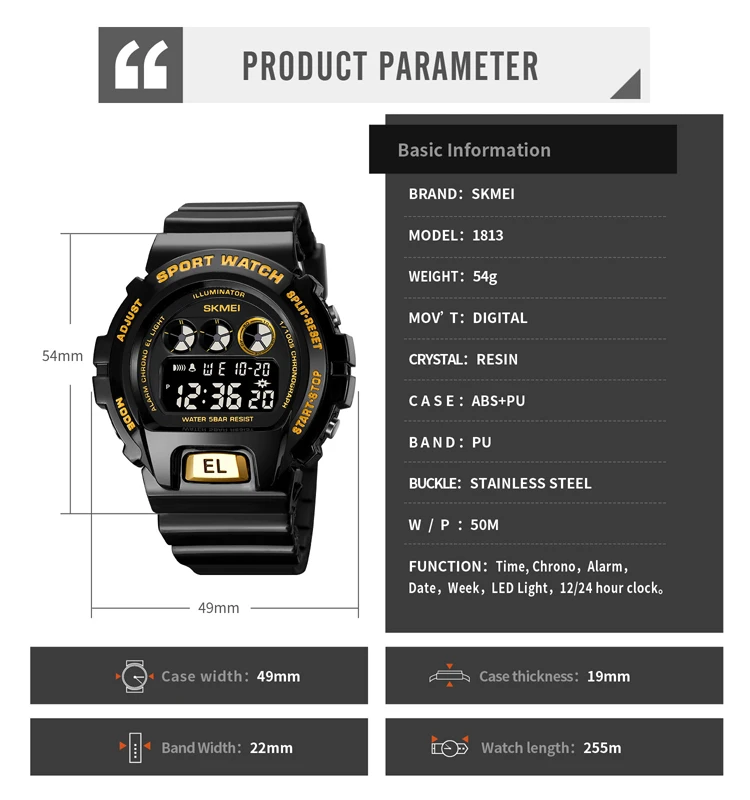 SKMEI New Sport Digital Men's Watches Fashion Waterproof Shockproof Juvenile Alarm Clock Electronic Wristwatch Relojio Masculino 6