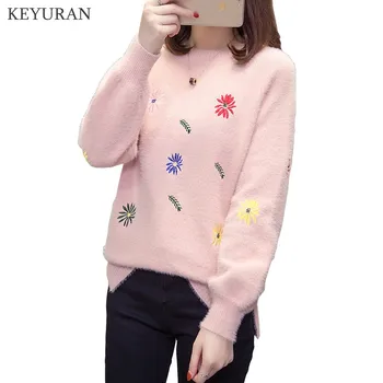 

Plus Size 4XL New 2020 Women Autumn Winter Embroidery Flower Sweater Pullovers Casual Warm Female Loose Knitted Sweaters Jumpers