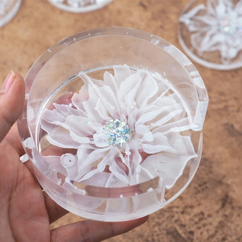 5Pcs Coaster Molds with Coaster Storage Box Mold Kit Epoxy Resin Molds for Resin Cups Mats Home Decoration Resin Crafts