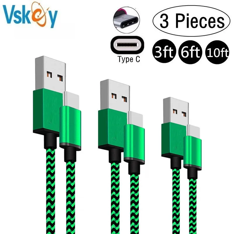 VSKEY Тип usb C кабель для samsung Galaxy M30 M20 M40 A10 A20 A30 A40 A50 A60 A70 A80 A90 для зарядки и синхронизации данных шнур 3ft 6ft 10ft