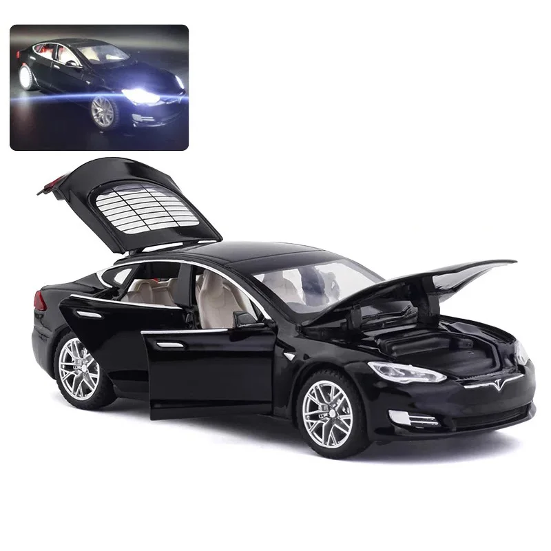 TESLA Model S 100D 1:32 Voiture Modèle Diecast Cadeau Jouet Véhicule Kids portes ouvertes noir 