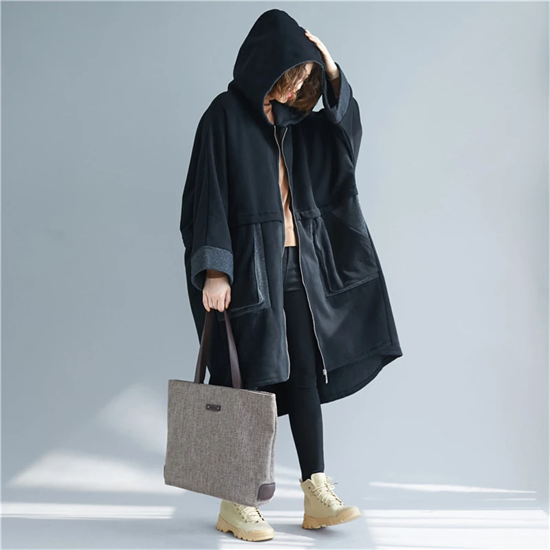 ARCSINX Женская куртка размера d, плюс размер, 4XL, 5XL, 6XL, с капюшоном, флис, длинное пальто, женское, черное, большого размера, пальто и куртки для женщин, 7XL