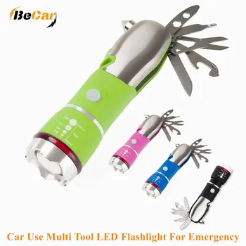 

All in One Car Black Green Multi Tool LED Flashlight For Outdoor Emergency Camping Cars With Glass Breaker and Seatbelt Cutter