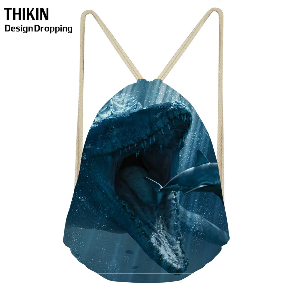 ThiKin 3D Mosasaurus с принтом динозавра, сумка на шнурке для женщин и мужчин, сумки на плечо, Подводные Животные, узор, дорожная сумка для хранения