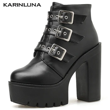 

Karlinluna High Quality Brand New high heels platform fashion leisure motorcycles belt buckles boots shoes women