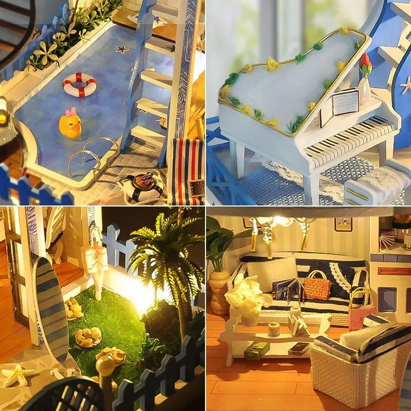 

DIY Hut Villa Aegean Sea Hand-made Small House Model Toy Assembly Creative Gift Birthday Girl'S