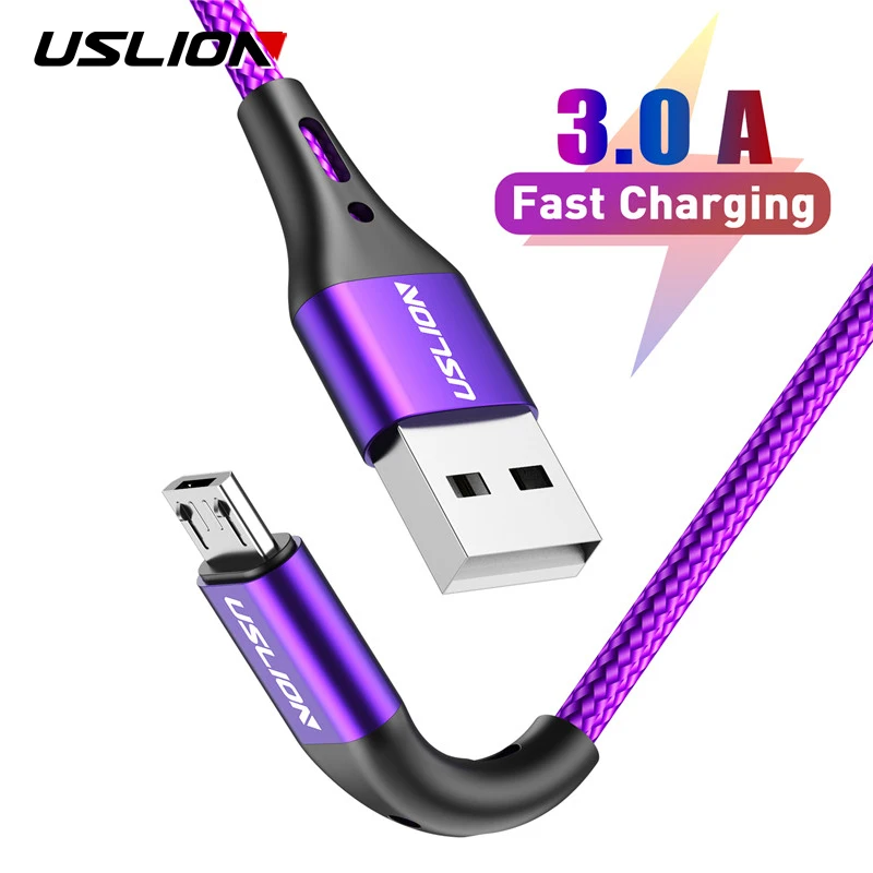 

USLION 2m 3m Micro USB Cable 3A Fast Charging Data Cable for Xiaomi Redmi 4X Samsung J7 Android Mobile Phone Microusb Charger