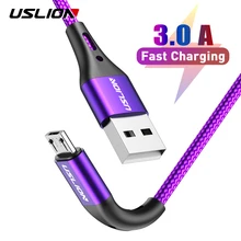 USLION 2m 3m Micro USB Cable 3A Fast Charging Data Cable for Xiaomi Redmi 4X Samsung J7 Android Mobile Phone Microusb Charger