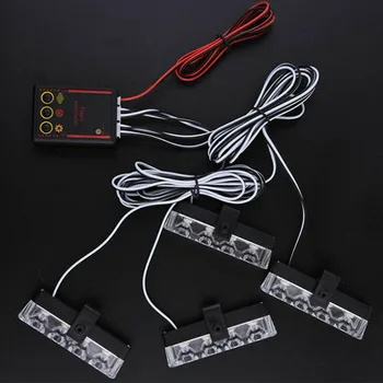 

4pcs 4LED 12V Mini Flash Lamp Truck Car Grille Strobe Light Signal Red Blue