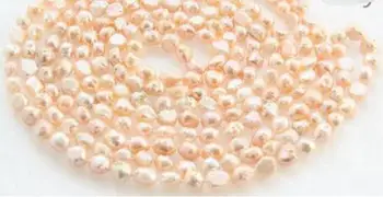

Jewelry Pearl Necklace stunning long 100" 7-8mm baroque pink freshwater cultured pearl necklace Free Shipping