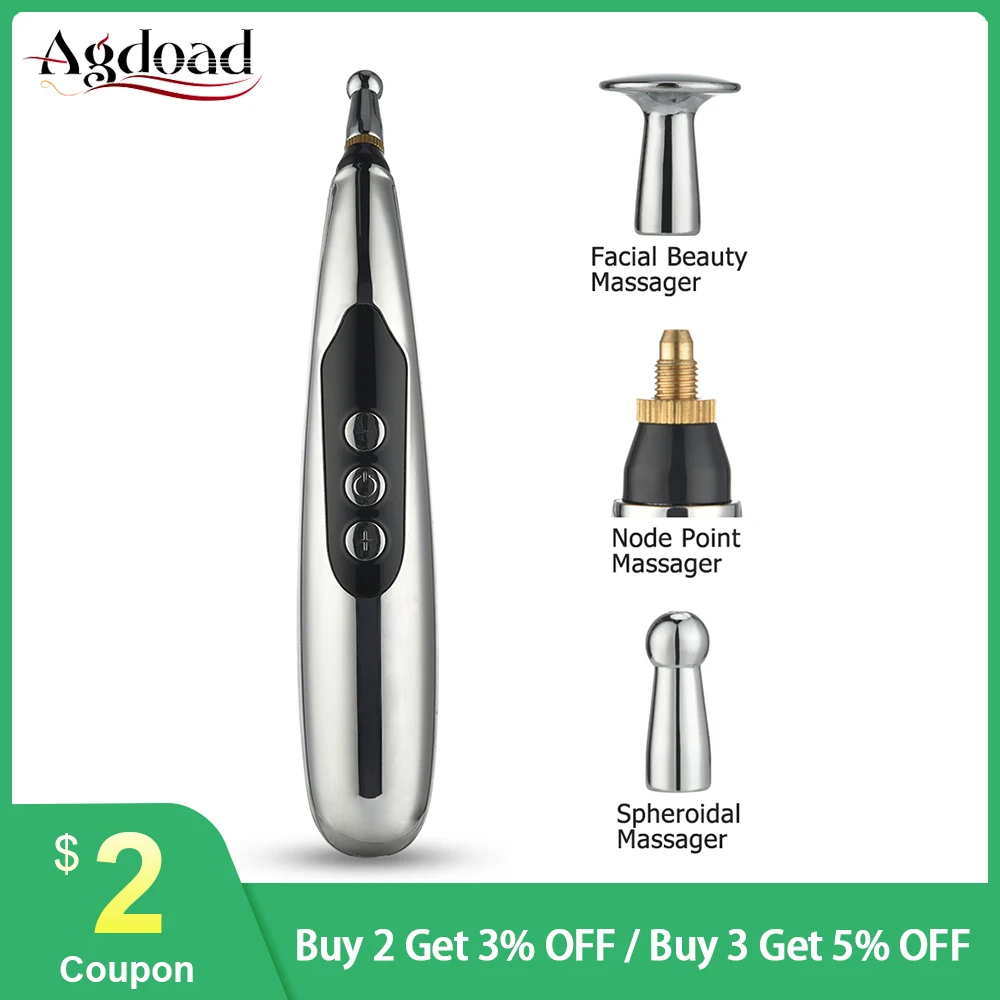 

Newest Rechargeable Meridian Acupuncture Pen 3/5 Heads Laser Therapy Body Massager for Pain Relief Facial Beauty Tool