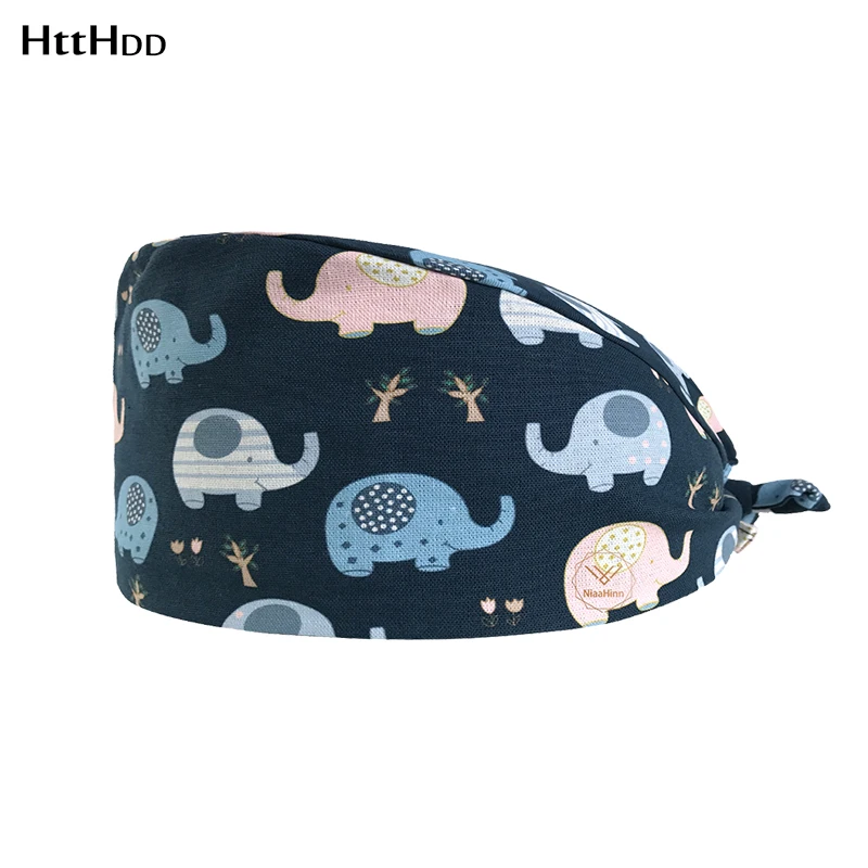 

htthdd ashion Cute baby elephant print hat adjustable Scrub hats beauty salon nursing cap laboratory pet shop fashion scrub cap