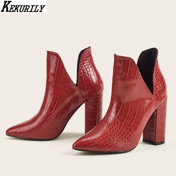 

Snake Prints Chelsea Boots Women Square High Heels Shoes Fashion Pointed Toe Ankle Boot Autumn Winter Slip on Zapatos De Mujer
