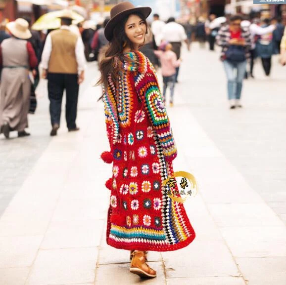 Etniczny bawełniany sweter szydełkowy długi sweter damski wiosenny szlafrok  Nepal kolorowy sweter z kapturem, wiosenny|Odzież z Azji i Oceanii| -  AliExpress