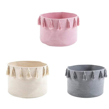 

Cotton Rope Braided Tassel Storage Basket Room Sundries Storage Basket Baby Diaper Storage Box