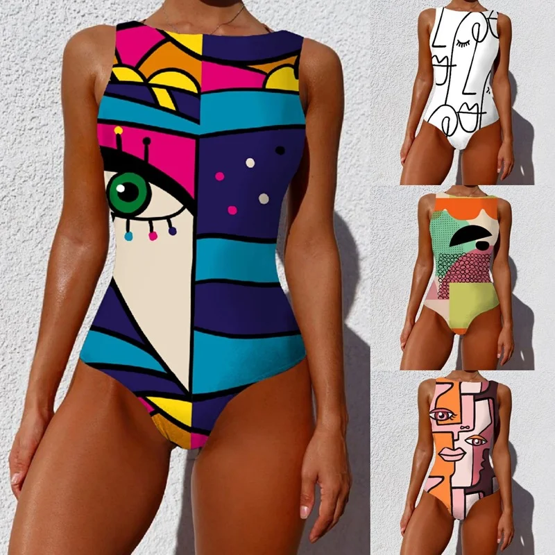 Bañador artístico Pop de una pieza para mujer, Monokini, trajes de baño estampados para playa