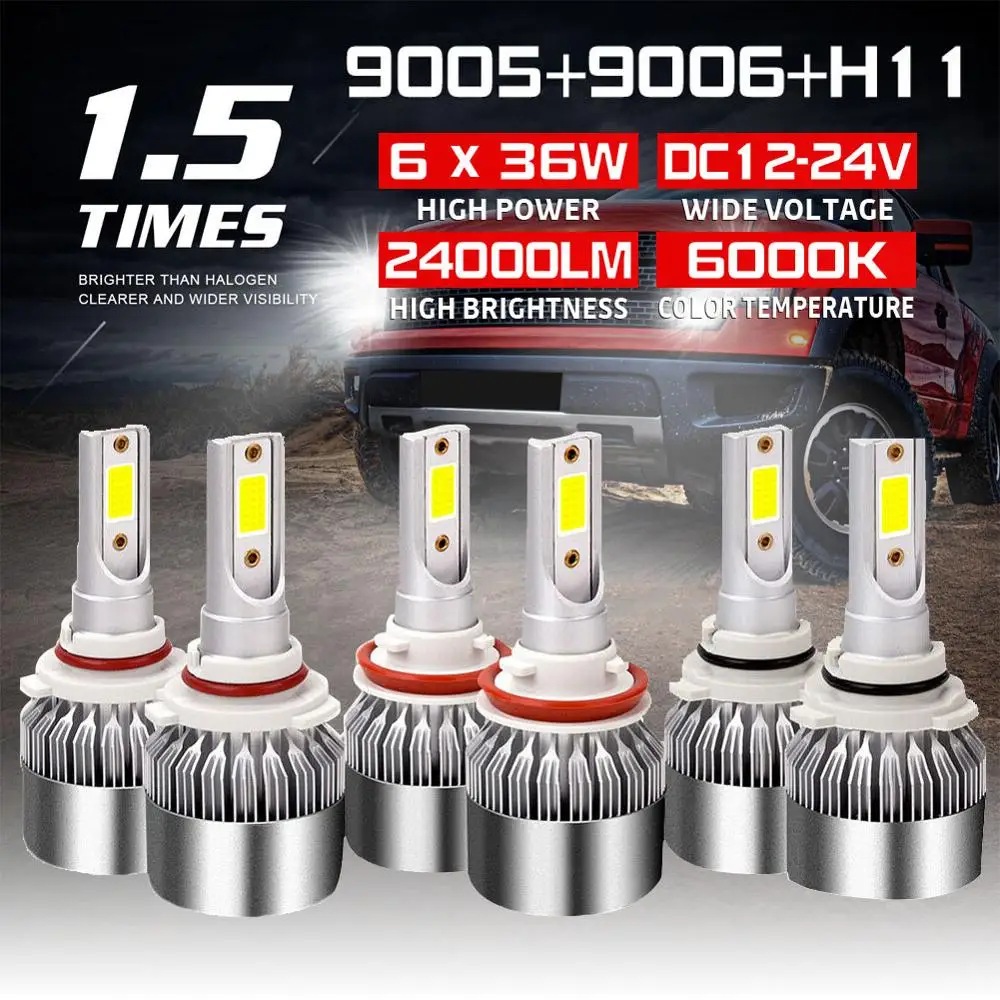 

car LED headlight bulb 9005 HB3 9006 HB4 H11 H8 combined LED headlight kit for high/low beam bulb fog light 6000K car headlight
