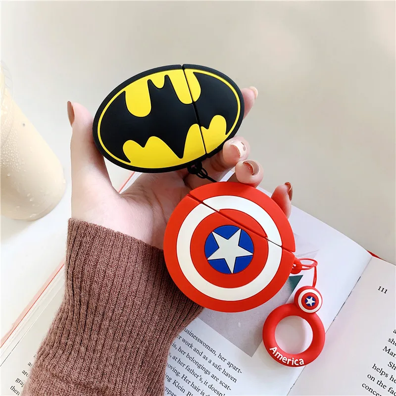 

Captain Shield Batman Case for Airpods 1 2 Cute Cartoon Silicone Accessories Bluetooth Earphone Protective Cover with Ring Strap