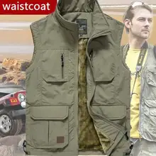 Зимний мужской флисовый теплый жилет с множеством карманов, осенний мужской повседневный Толстый жилет с несколькими карманами, жилет для фотографа без рукавов