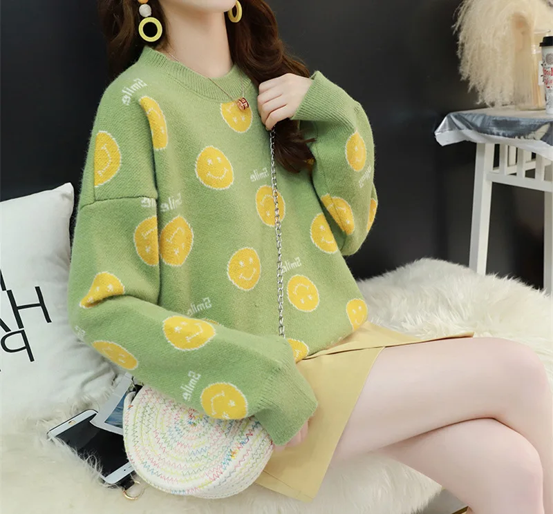 

LEHNO 2019 Spring and Autumn New Korean Students Knitted Pops Sweater Women's Head Loose Style Female Sweater