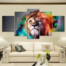 Окрашенные Лев и животное пять картины, нарисованные на холсте современный предмет интерьера без рамы безсердечный плакат гостиной украшения W