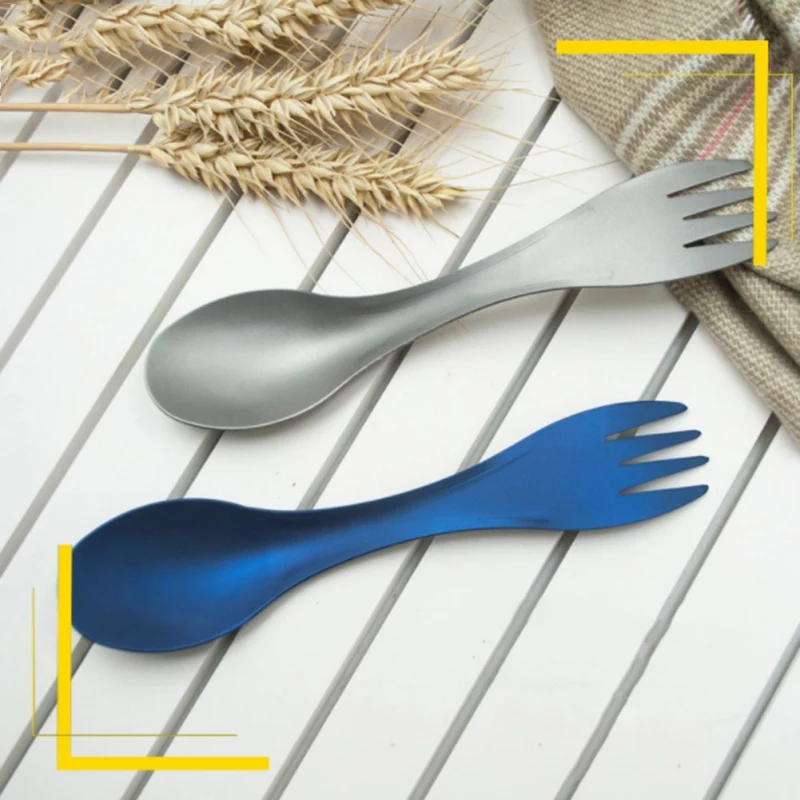 Outdoor Camping Picnic titanium Spoon Tableware titanium alloy Fork Ultralight pure titanium Spork