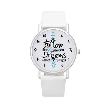 

Women Watch Alphabet Pattern Follow Dreams Words Pattern Leather Watch relogio feminino donna orologio Reloj Mujer Clock