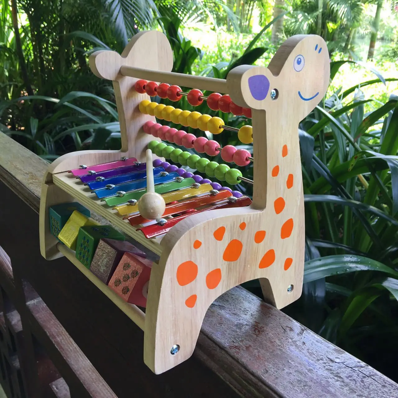 

Wooden Deer Knock Piano Calculation Frame Multi-functional Toy 4-Selectable Bead-stringing Toy
