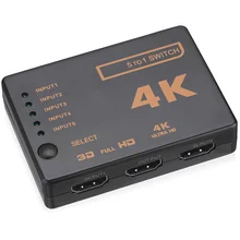 Répartiteur compatible avec HDMI, 1 ensemble de 5 ports UHD 3D 4K 1080p, commutateur sélecteur, Hub IR, télécommande HDTV, télécommande infrarouge