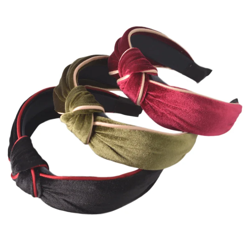 

New Gold Velvet Headband Color Cross Knotted Headband Plastic Fabric Fashion Hairpin Hair Accessory To Send Girlfriend