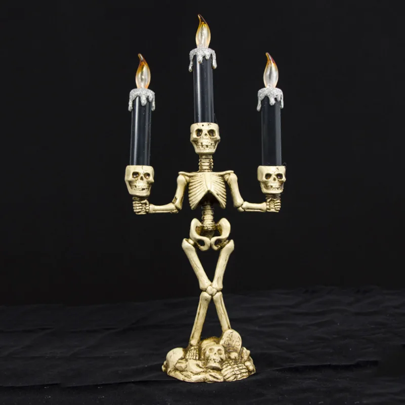 3-Arms LED Skeleton Candle Light Stand for Halloween Party Halloween LED Candelabra Skull Party Bar KTV Lamp Home Decor